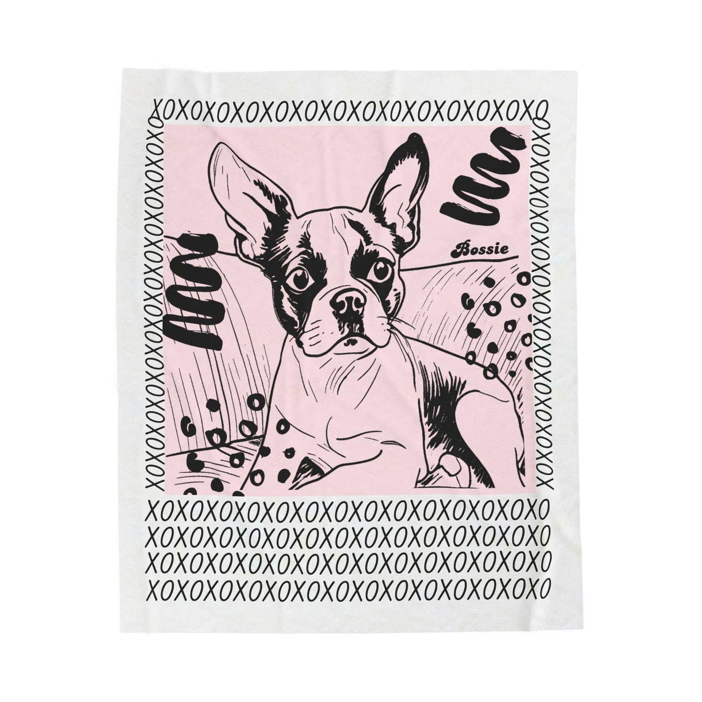 Throw Blanket - Pastel Pink Velvety Bossie Hugs and Kisses Design