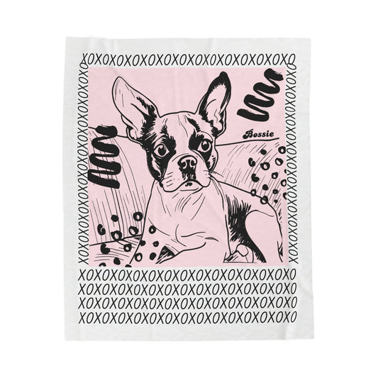 Throw Blanket - Pastel Pink Velvety Bossie Hugs and Kisses Design