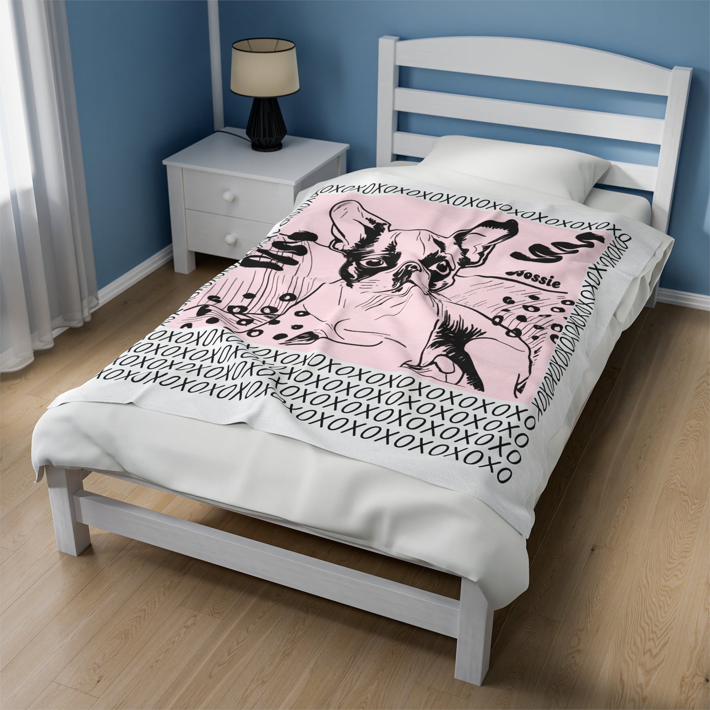 Throw Blanket - Pastel Pink Velvety Bossie Hugs and Kisses Design